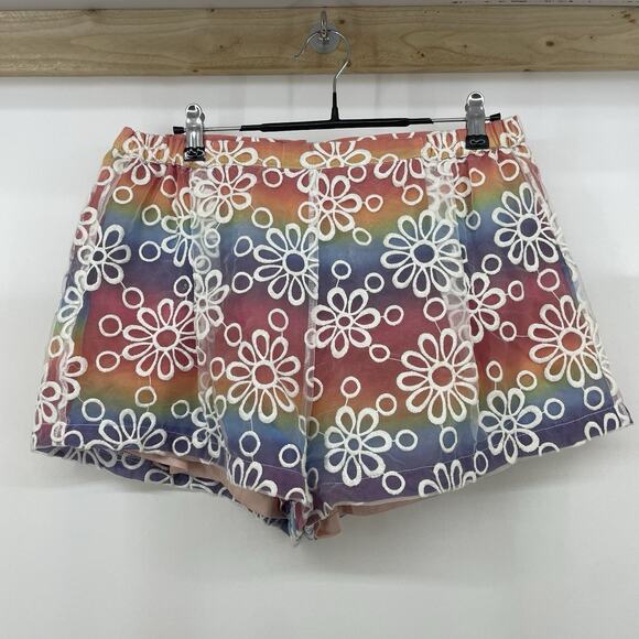 UNIF Size L Embroidered Rainbow Shorts Floral Festival Colorful Kidcore Boho - Picture 1 of 7